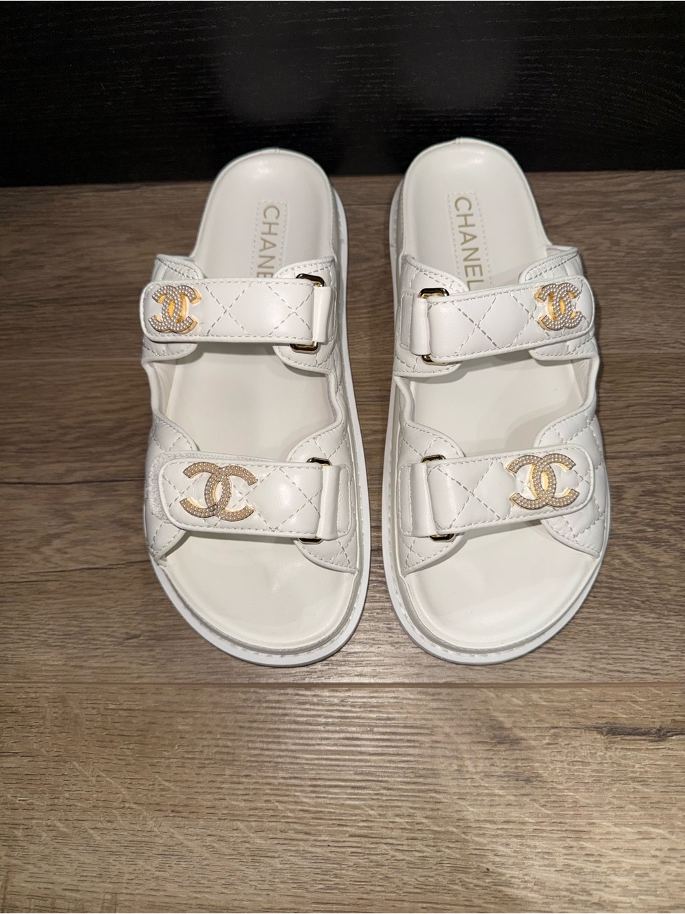 White Quilted Leather Slide Sandals